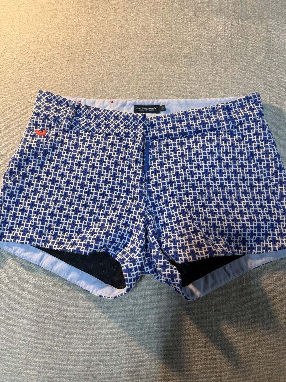 Southern Marsh Brighton Short Marrakesh Blue & White Pattern Women's Size 8